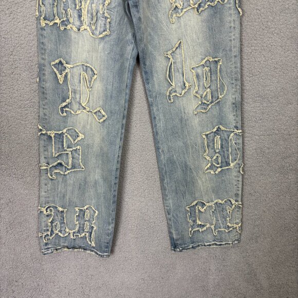 Smoke Rise Red Women's Wide Leg Jeans Distressed Grunge Curvy Fit 13/30 Blue NWT - Picture 3 of 12